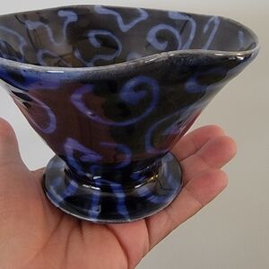 HAND CRAFTED Blue Pottery raised Bowl.